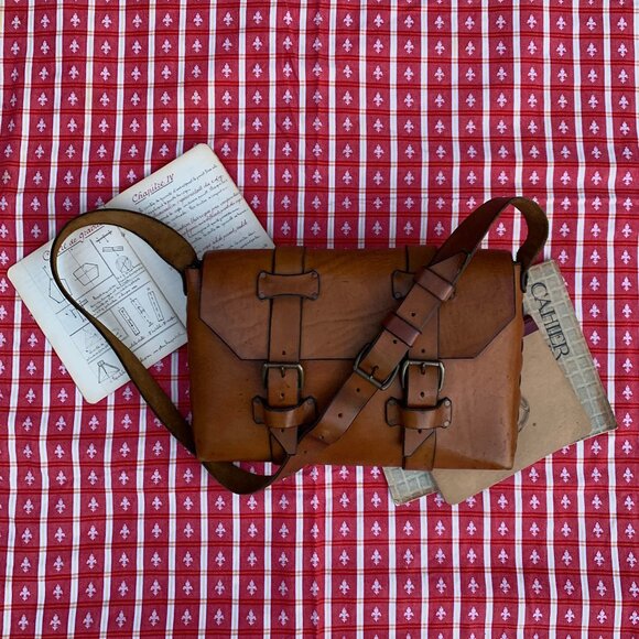 Unique Vintage Other - Vintage French leather briefcase messenger attache book bag